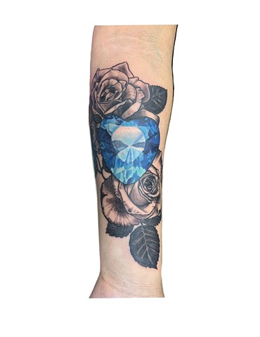 Blue gem and black and grey roses