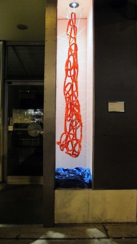 Leifar, (Polypropylene rope, cable ties, blue tarp; 250x60x48cm).