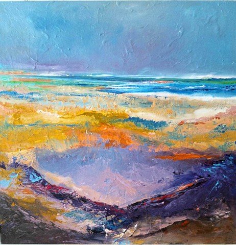 Pasture and ocean breeze an expressionistic work with many hues, & textural details 