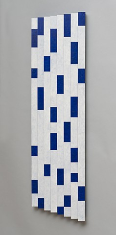 blue abstract colorful playful relief woodworking wood sculpture by artist Emi Ozawa