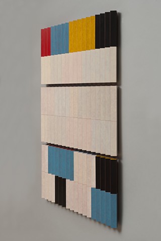 abstract colorful playful woodworking wood sculpture by artist Emi Ozawa