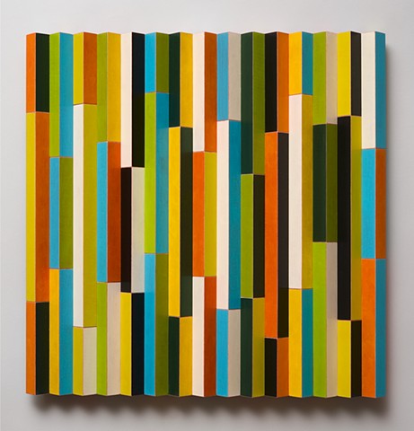 colorful abstract painted wood sculpture by artist Emi Ozawa