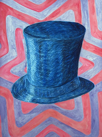 mixed media drawing blue top hat radiating star repeating patterned background by Holly Campbell