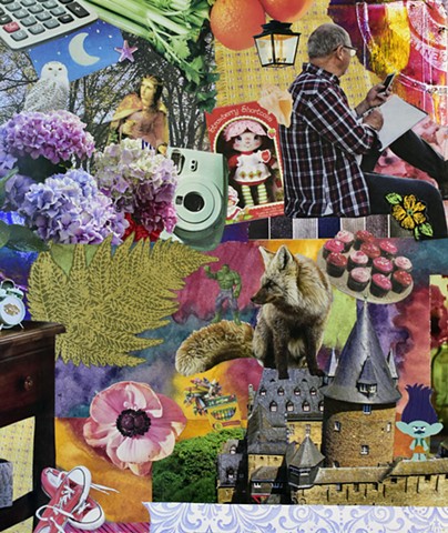 fox owl and castle with polaroid camera cupcakes the Hulk an alarm clock and purple flowers by Holly Campbell