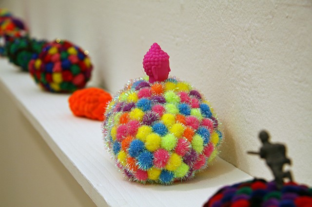 pom-pom rocks display in gallery space by Holly Campbell