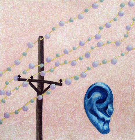 drawing color pencil blue ear telephone pole pearls by Holly Campbell