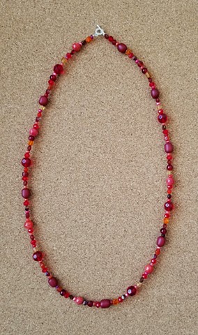 necklace red amber resin glass quartzite seed beads by Holly Campbell
