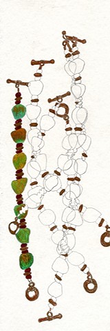 drawing of a turquoise bracelet, repeating, pencil and color pencil by Holly Campbell