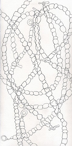 repeating rainbow colored necklace drawing in pencil and watercolor color pencil on paper by Holly Campbell