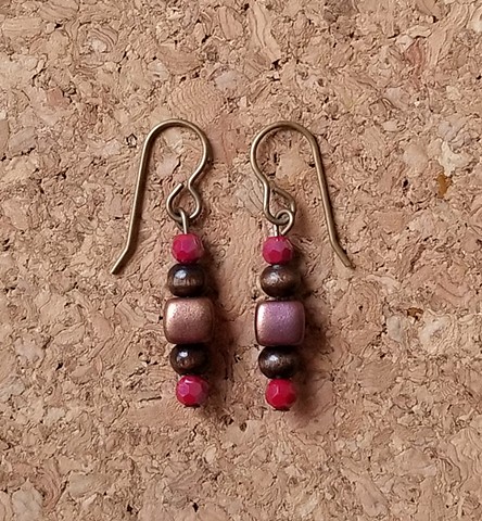 earrings Czech glass wood beads and genuine brass ear hooks by Holly Campbell