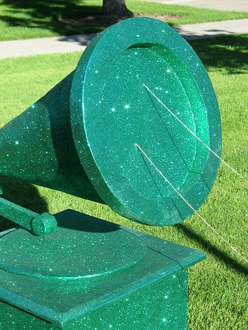 giant green glittered phonograph with gold bead string by Holly Campbell