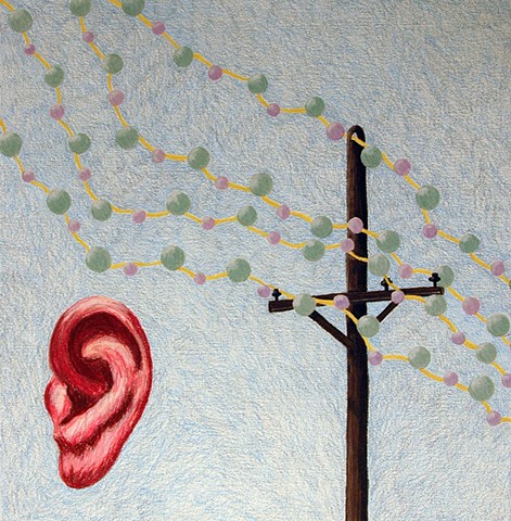 drawing color pencil pink ear telephone pole pearls by Holly Campbell