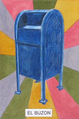 drawing of a mailbox in color pencil and watercolor by Holly Campbell