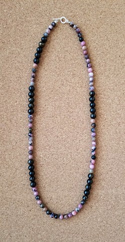 necklace black glass beads with rhodonite by Holly Campbell