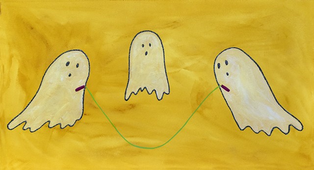 ghosts jump-roping mixed-media drawing by Holly Campbell