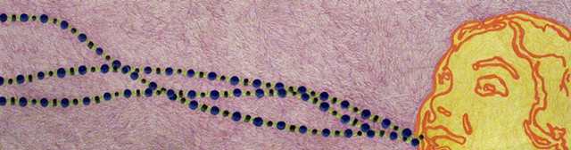 color pencil drawing on paper of a girl with strings of beads coming out of her mouth by Holly Campbell