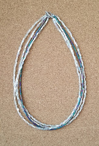 neckalce irridescent white and multicolor hematite tube beaded multi-strand necklace by Holly Campbell