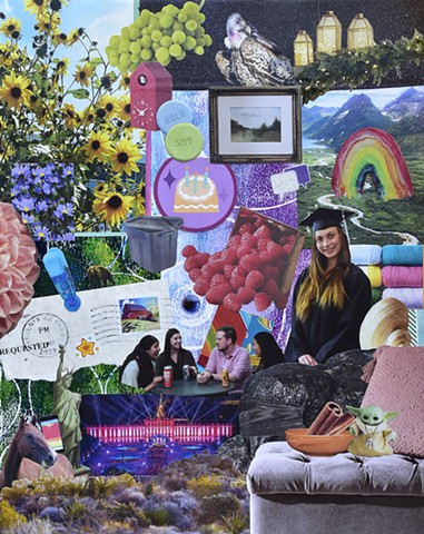 mixed-media collage on paper sunflowers rainbows, graduation and a journey by holly campbell