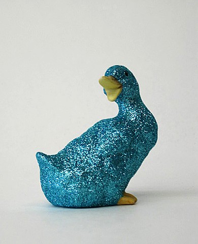found duck figurine with turquoise glitter by Holly Campbell