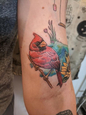 Cardinal detail of treehouse tattoo
