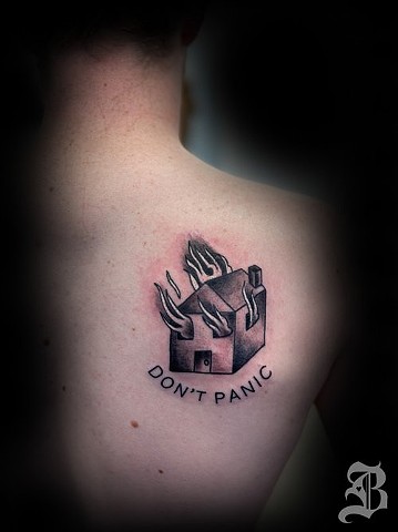 Don't Panic! burning house tattoo