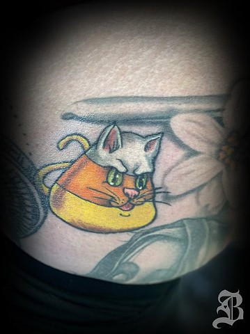 Candy corn cat tattoo