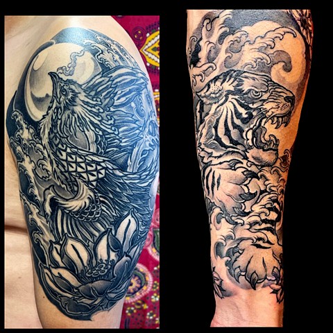 Phoenix and tiger tattoos 