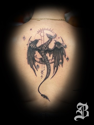 Dragon and moon tattoo