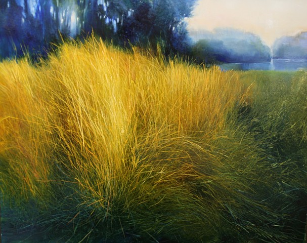 golden grasses, marsh, oil paintimng on alumiunum