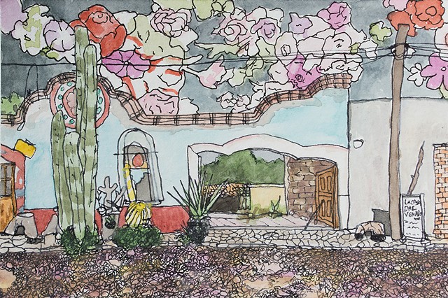 Mineral de Pozos, Mexico. Watercolor and ink on paper. Art by Eric Dyer