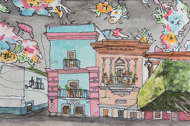 Guanajuato, Mexico. Watercolor and ink on paper. Art by Eric Dyer