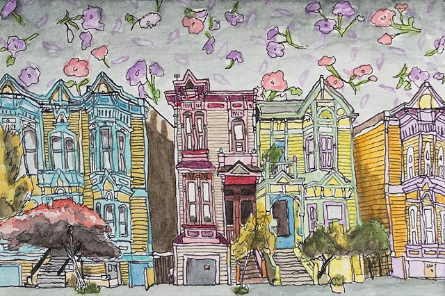 San Francisco Hoods #6. Watercolor and ink on paper. Art by Eric Dyer