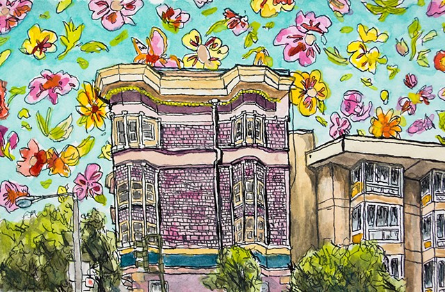 San Francisco Houses #24. Watercolor and ink on paper. Art by Eric Dyer