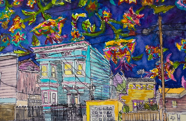 San Francisco Houses #20. Watercolor and ink on paper. Art by Eric Dyer