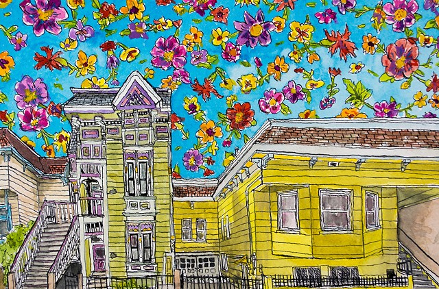San Francisco Houses #21. Watercolor and ink on paper. Art by Eric Dyer