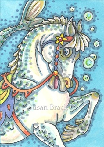 Carousel Horse Merhorse Seahorse Fantasy Susan Brack Art Illustration License
