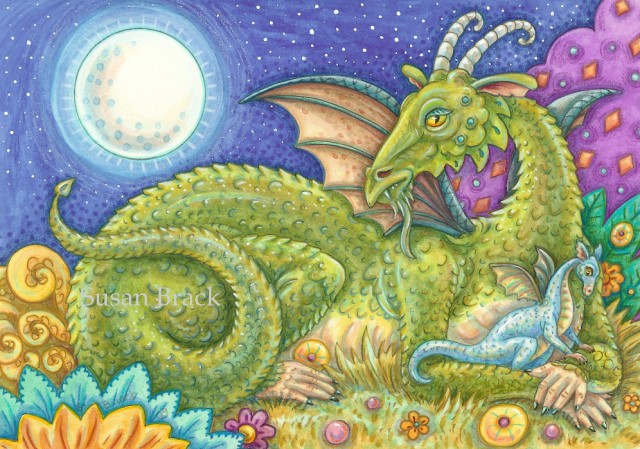 Baby Blue Dragon Family Next Generation Fantasy Medieval Susan Brack Folk Art Illustration Licensing