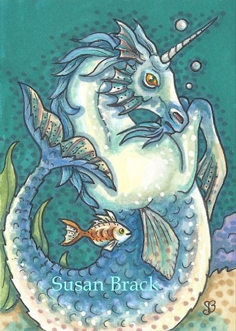 Fantasy Blue Merhorse Sea Horse Seahorse Susan Brack Art Illustration Myth ACEO EBSQ