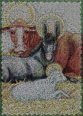 Holy Night Stable Ox Donkey Lamb Sheep Manger Christmas Nativity Susan Brack Art Rug