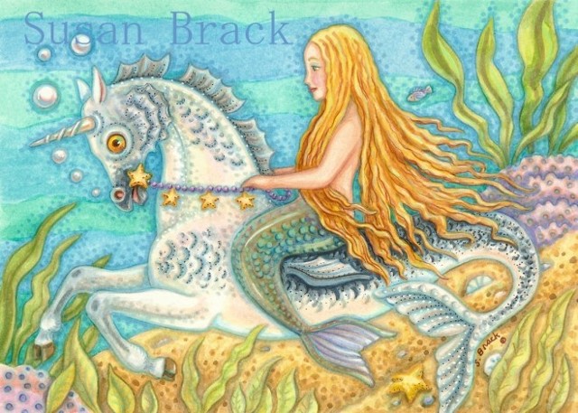 Mermaid Sea Horse Seahorse Siren Girl Unicorn Fantasy Susan Brack Art License