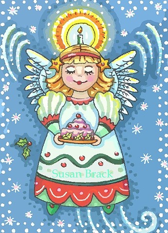 Christmas Angel Pudding Halo Holiday Susan Brack Folk Art Illustration Whimsy
