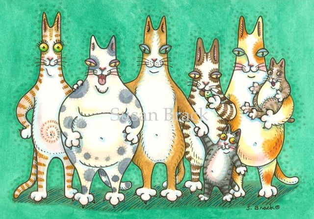Hiss N' Fitz Cat Kitten Group Portrait Susan Brack Art Feline Humor EBSQ License Cartoon