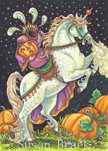 Sleepy Hollow Sidesaddle Headless Horsewoman Unicorn Susan Brack Halloween Art License