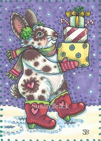 Christmas Gifts Bunny Rabbit Hare Holiday Humor Susan Brack Art Illustration EBSQ