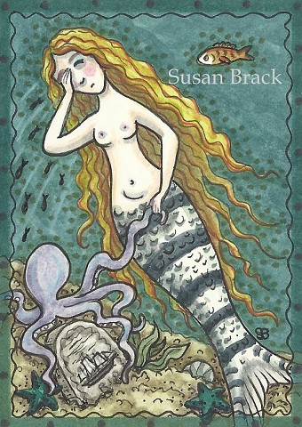 Grieving Mermaid Grave Octopus Cemetery Under The Sea Siren Susan Brack Art