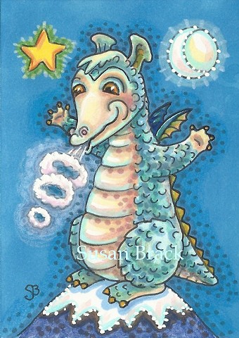 Baby Dragon Medieval Smoke Rings Susan Brack Art Artist Fantasy Humor Cartoon EBSQ