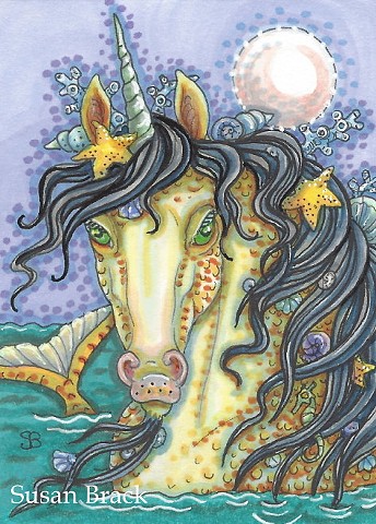 Fantasy Merhorse Sea Horse Seahorse Unicorn Buckskin Susan Brack Art ACEO EBSQ