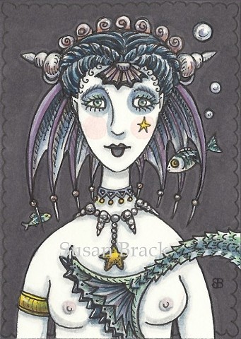 Mermaid Siren Woman Goth Gothic Sea Witch Fantasy Susan Brack Art Illustration EBSQ