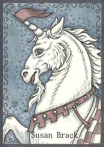 Unicorn Steed Stallion Medieval Fantasy Horse Ink Susan Brack Art