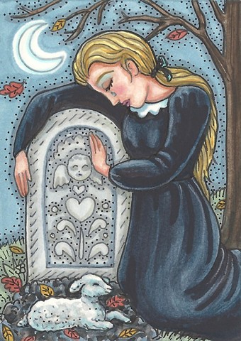 Mourning Cemetery Grave Plot Child Lamb Angel Woman Mother Grief Susan Brack Art